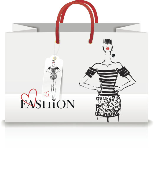 购物袋与印花-时尚插图。墨水草图图片下载