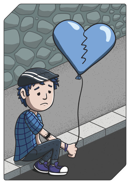 一个悲伤的年轻人坐在人行道上图片下载