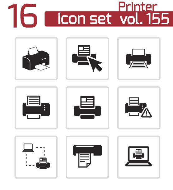 向量黑色打印机图标设置图片下载
