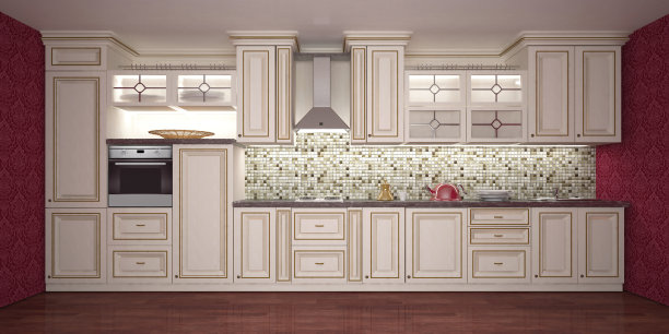 家具。厨房内部色彩鲜艳。图片下载