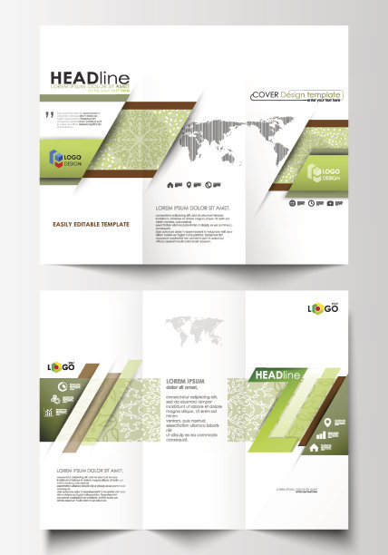 三折宣传册商业模板，双面。简单的可编辑图片下载