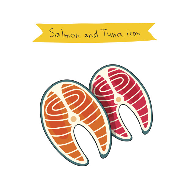 金枪鱼和鲑鱼。矢量图标图片下载