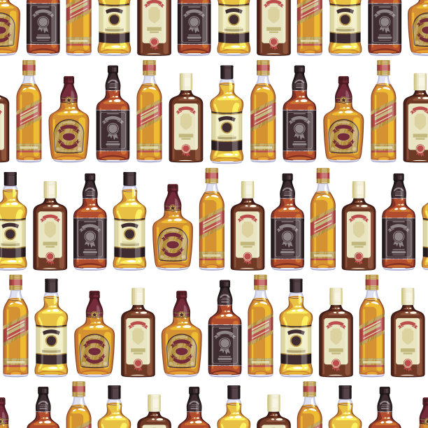 威士忌酒瓶无缝图案背景。图片下载