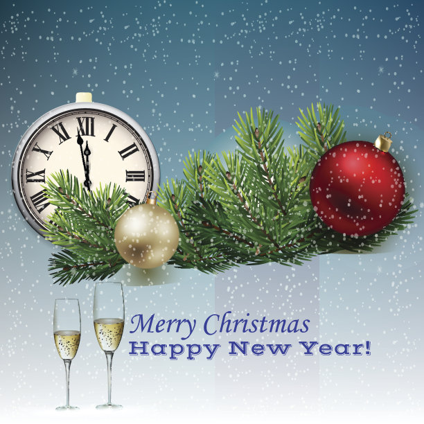 时钟和圣诞装饰插图图片下载