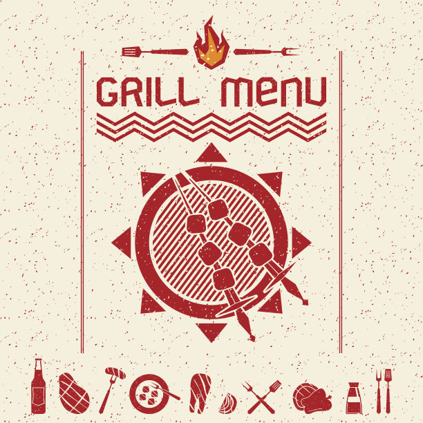 烧烤菜单标志和图标为暗红色图片下载