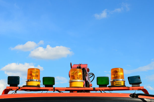 消防车顶灯的特写素材图片