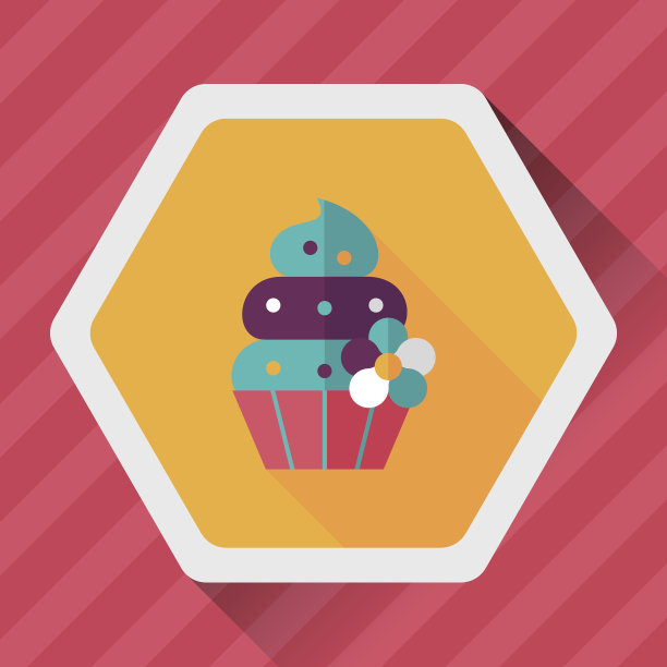 生日蛋糕与长影子的扁平图标，eps10图片下载