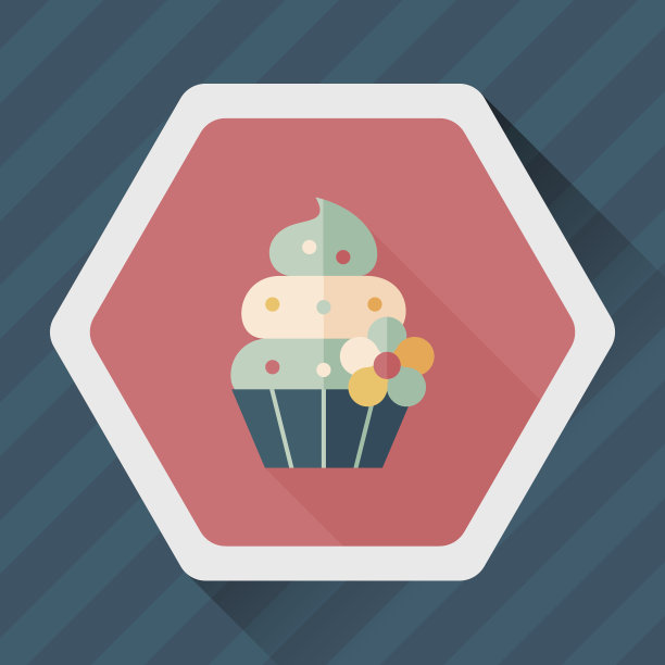 生日蛋糕与长影子的扁平图标，eps10图片下载