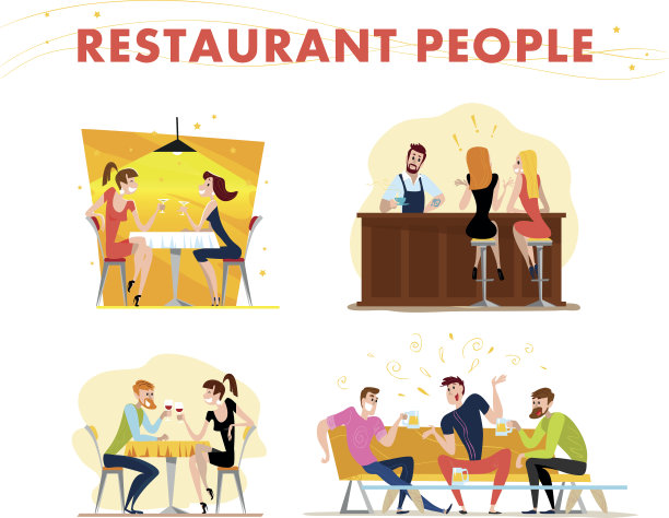 矢量平面餐厅人插图。图片下载