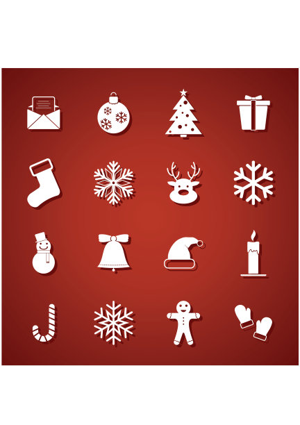 一套圣诞节和冬季白色图标在红色的背景图片下载