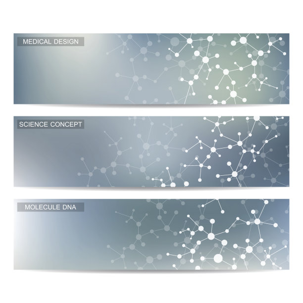 一套现代科学横幅。分子结构DNA和神经元图片下载