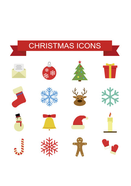 在白色的背景上的圣诞节和冬天的图标图片下载