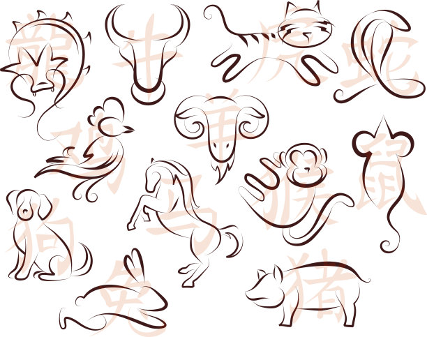 一套中国星象动物与相应的象形文字图片下载