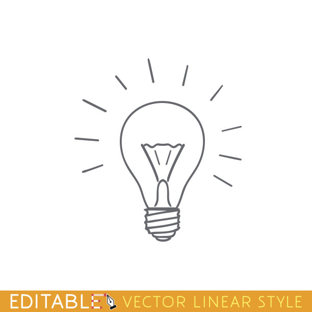 脑电波灯。轮廓草图图标。图片下载