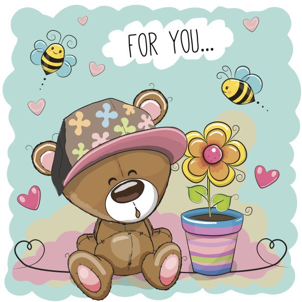 贺卡熊与花图片下载