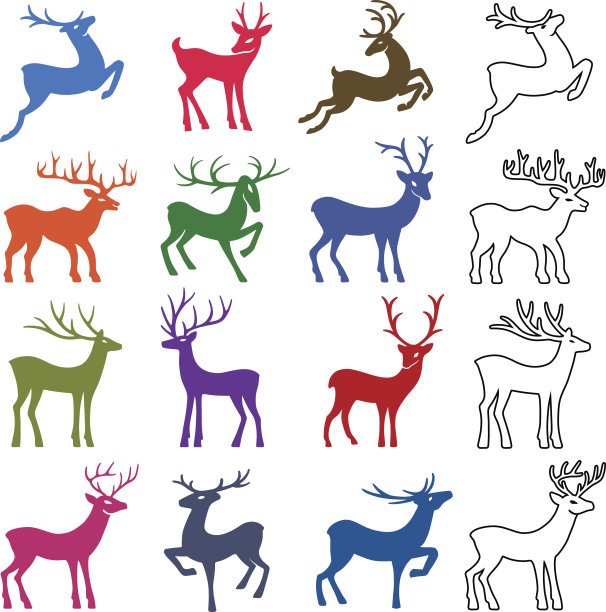 彩色和黑色的鹿设置图片下载