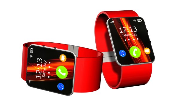 两只智能手表孤立在白色背景上图片下载