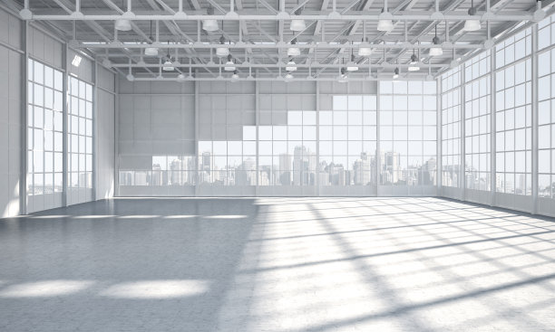 空仓库展示厅城市天际线的背景图片下载