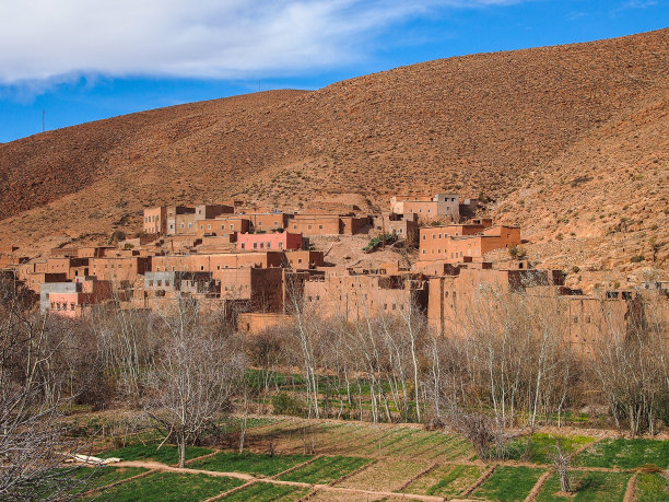 达迪斯山谷野生景观和村庄在摩洛哥图片下载
