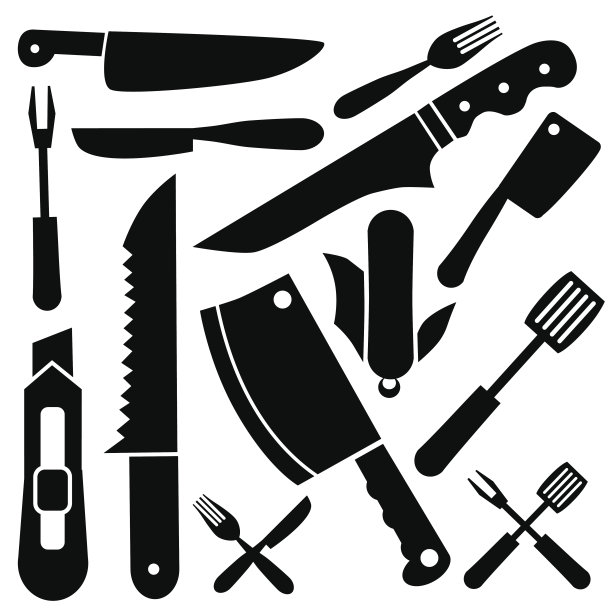 刀图标收集孤立的白色背景。图片下载