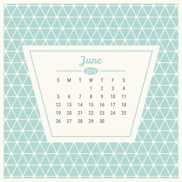 日历模板2016年与retro标签。6月图片下载