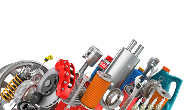 汽车零件的边界被隔离在白色上。图片下载