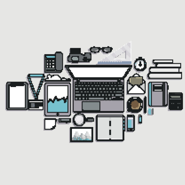 平面设计俯视图的工作场所元素图片下载