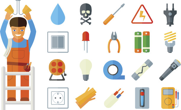 平面矢量图标电气配件。电动的性格。图片下载