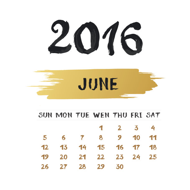 2016年6月的矢量日历。手绘的数字和字母图片下载