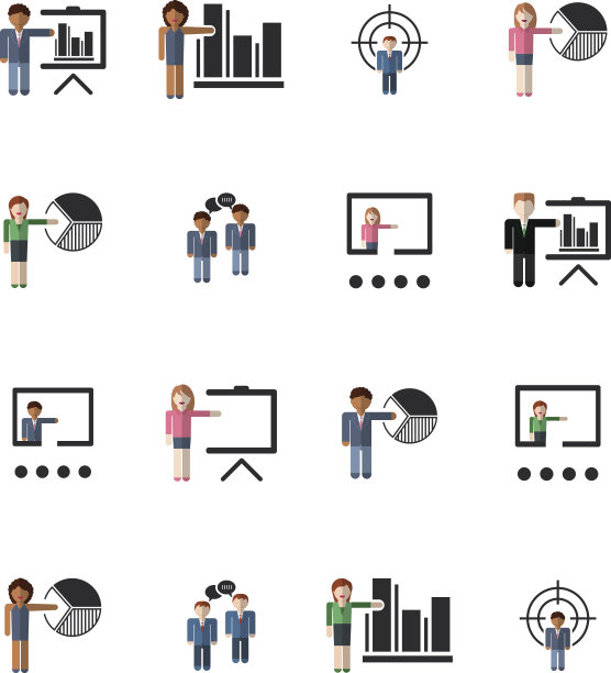 商业和金融培训图标设置矢量插图图片下载