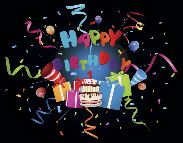 生日背景彩纸和蛋糕图片下载