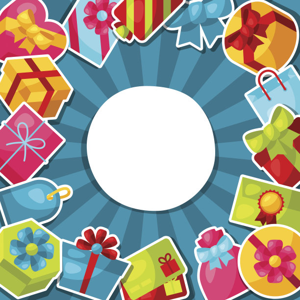 庆典背景或卡片与彩色贴纸礼品盒图片下载