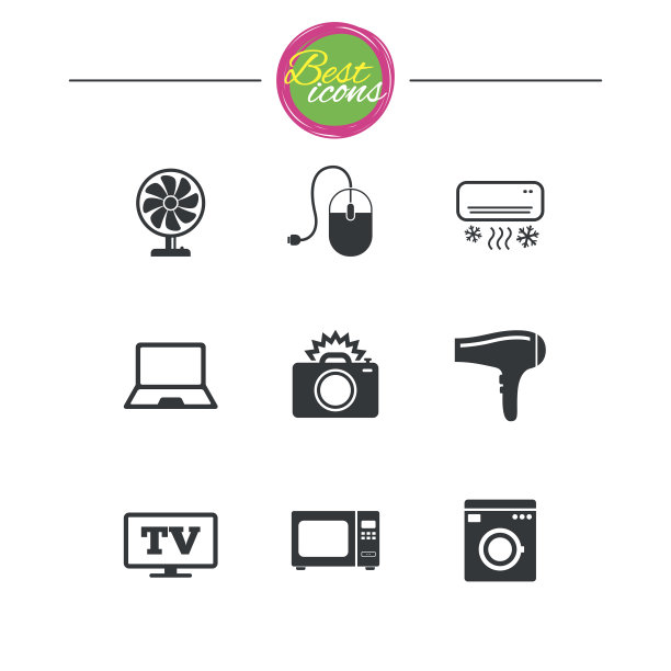 家用电器，设备图标。电子信号。图片下载