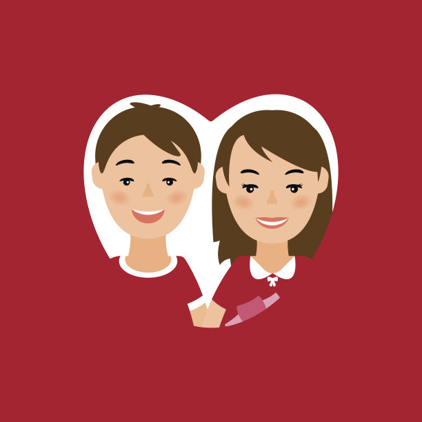 男女爱心贺卡插画图片下载