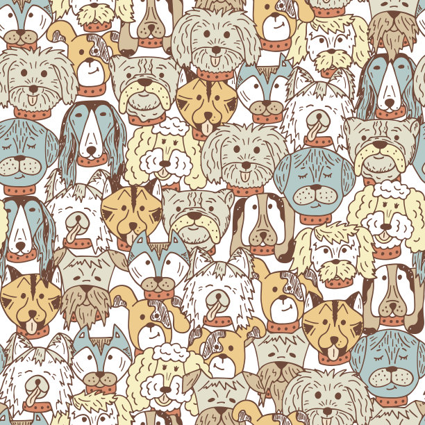 手绘涂鸦狗和宠物配件无缝图案图片下载