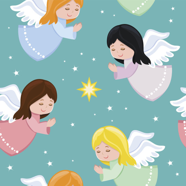 可爱的小天使在天空中飞翔。无缝的背景。矢量插图。图片下载