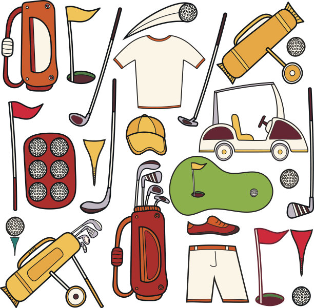 高尔夫颜色图标设置在卡通风格。图片下载