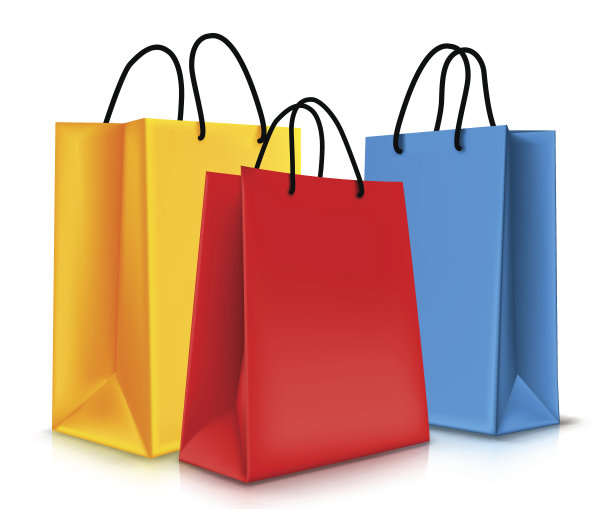一套彩色空购物袋孤立。矢量图图片下载