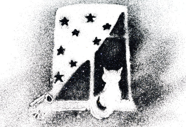 黑色的窗台上闪闪发光的猫的剪影图片下载