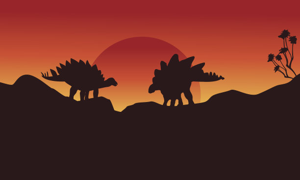 悬崖上有两头剑龙的剪影图片下载