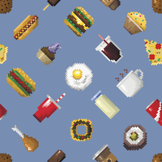 无缝像素早餐模式向量。图片下载