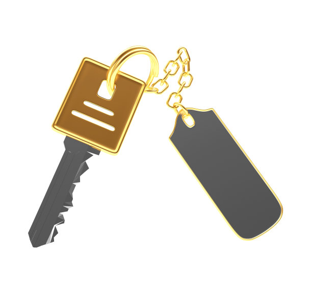 金钥匙与空白金属标签在白色图片下载