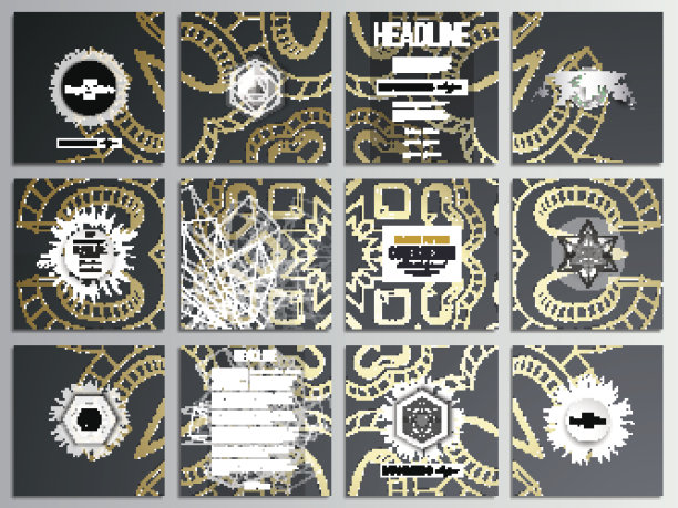 一套12张创意卡片，方形宣传册模板设计。多边形图片下载