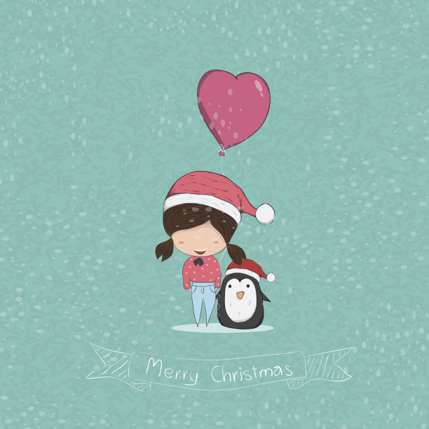 女孩与心形气球圣诞人物图片下载