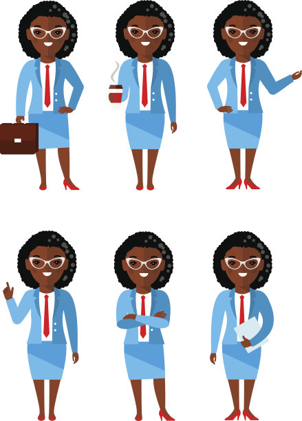 说明非洲裔美国女商人在不同的位置。图片下载