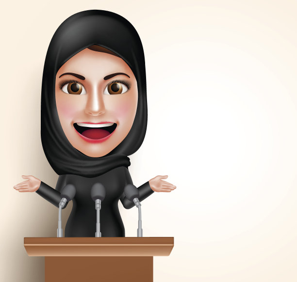 在会议上用麦克风讲话的阿拉伯穆斯林妇女图片下载