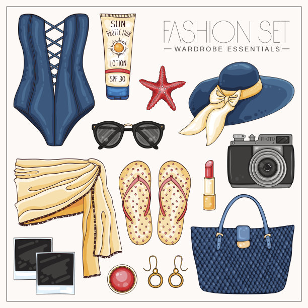 夏季魅力的时尚沙滩衣服和配件图片下载