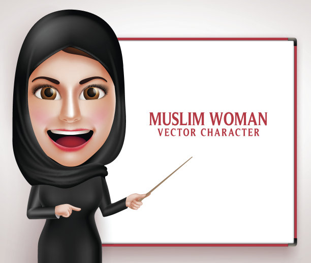 展示或教学的穆斯林妇女矢量角色图片下载