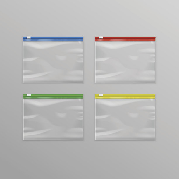 采购产品红、蓝、绿、黄密封透明塑料拉链空袋素材图片