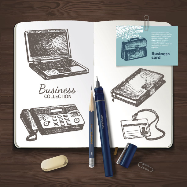 矢量身份设置在木制背景。图片下载